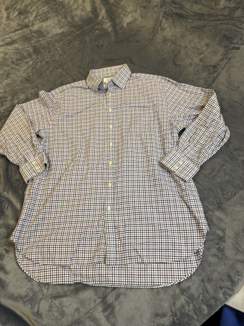 Charles Tyrwhitt Dress Shirt 17.5 35 Classic Fit Purple Green Tattersall Check